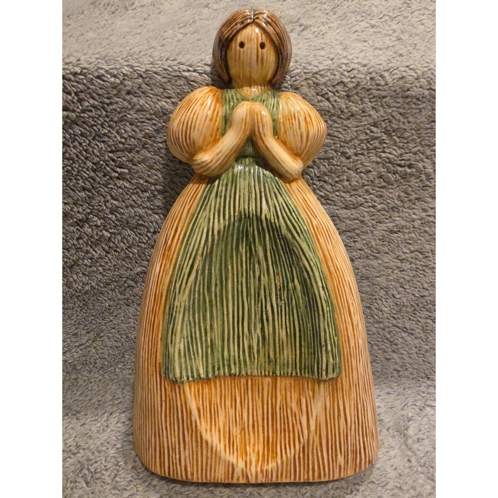 Vintage Corn Husk Girl Spoon Rest With Green Apron Ceramic